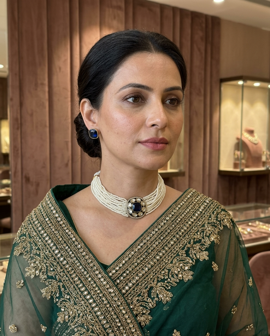 Royal Blue Stone Pearl Galabandh