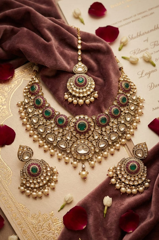 The Maharani Emerald & Ruby Polki Bridal Set