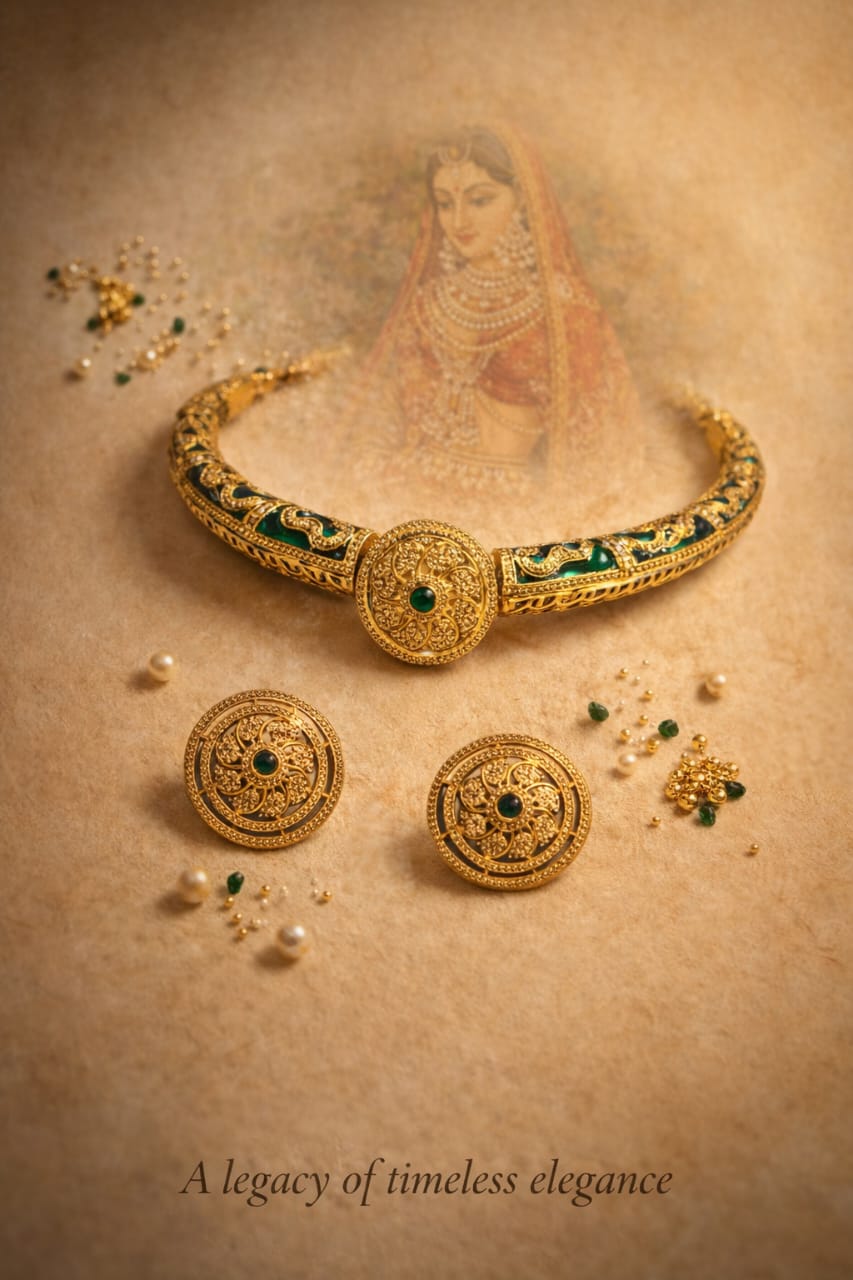 Emerald Antique Gold Hasli Set