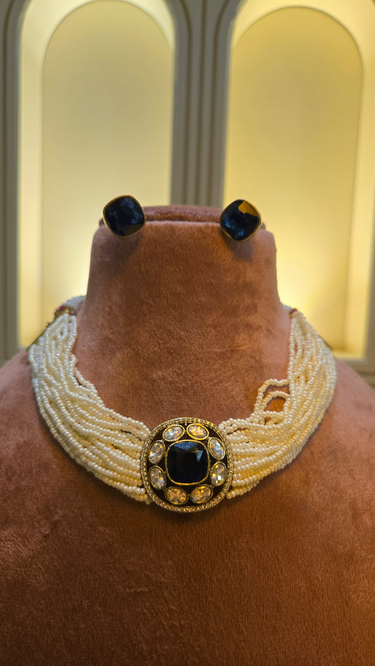 Royal Blue Stone Pearl Galabandh