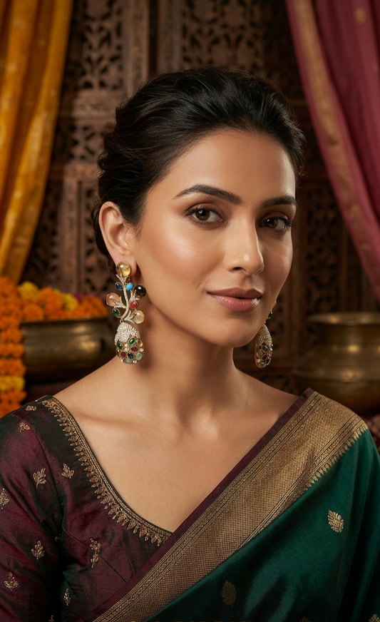 Vintage-Inspired Multi-Gemstone Floral Drop Earrings