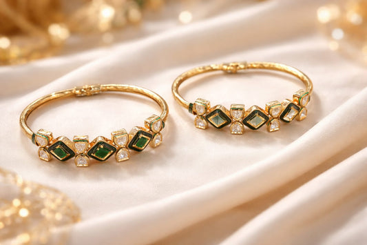 The Emerald Enigma Polki Kada Set