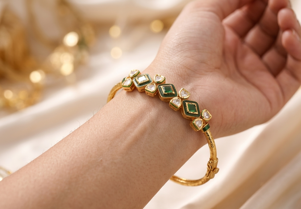 The Emerald Enigma Polki Kada Set