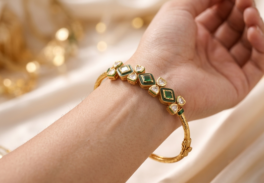 The Emerald Enigma Polki Kada Set