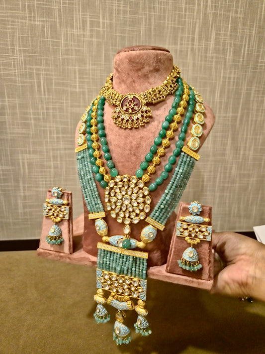 The Sovereign Turquoise & Antique Gold Triple-Layered Ensemble