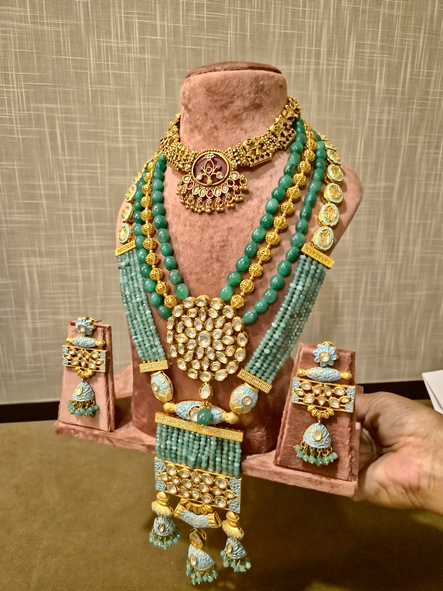 The Sovereign Turquoise & Antique Gold Triple-Layered Ensemble