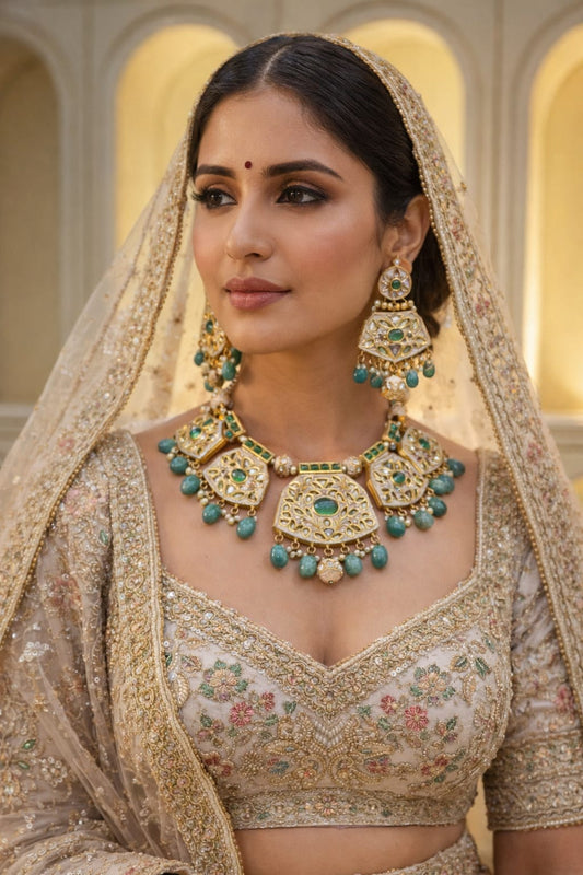 Heirloom Emerald Polki Bridal Set