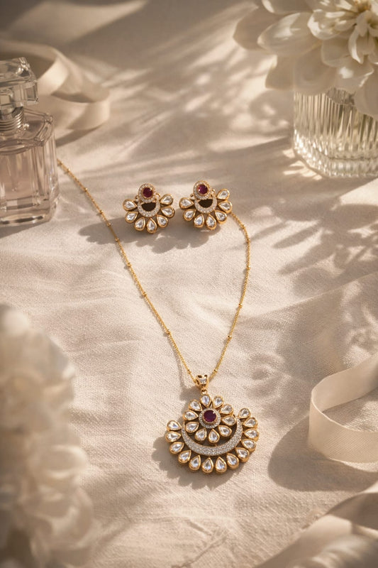 Rubi & Polki Floral Pendant Set