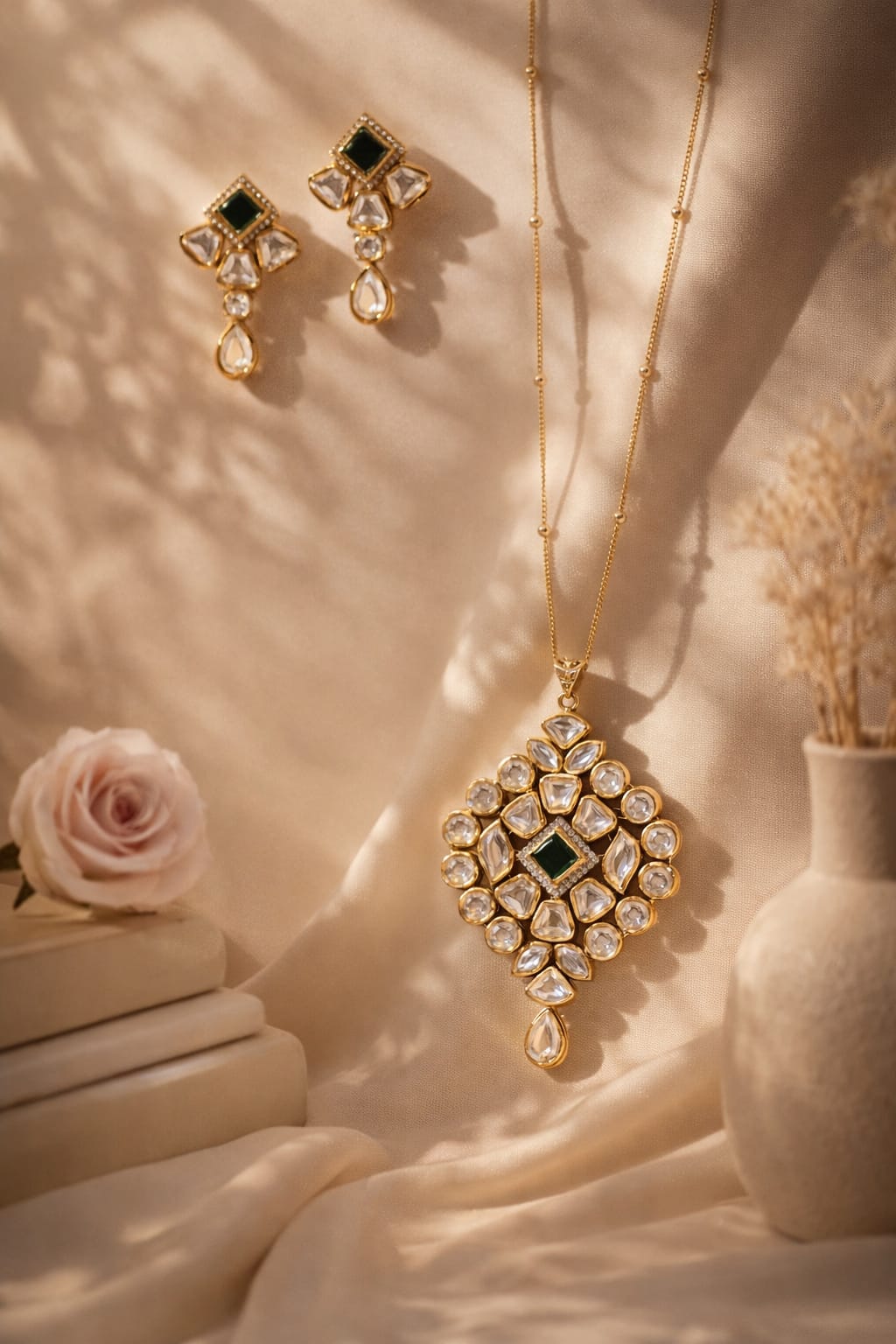 The Emerald Mosaic Long Pendant set