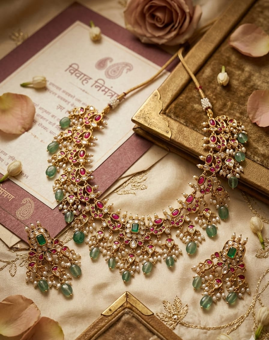 Emerald Rani Kundan Necklace Set