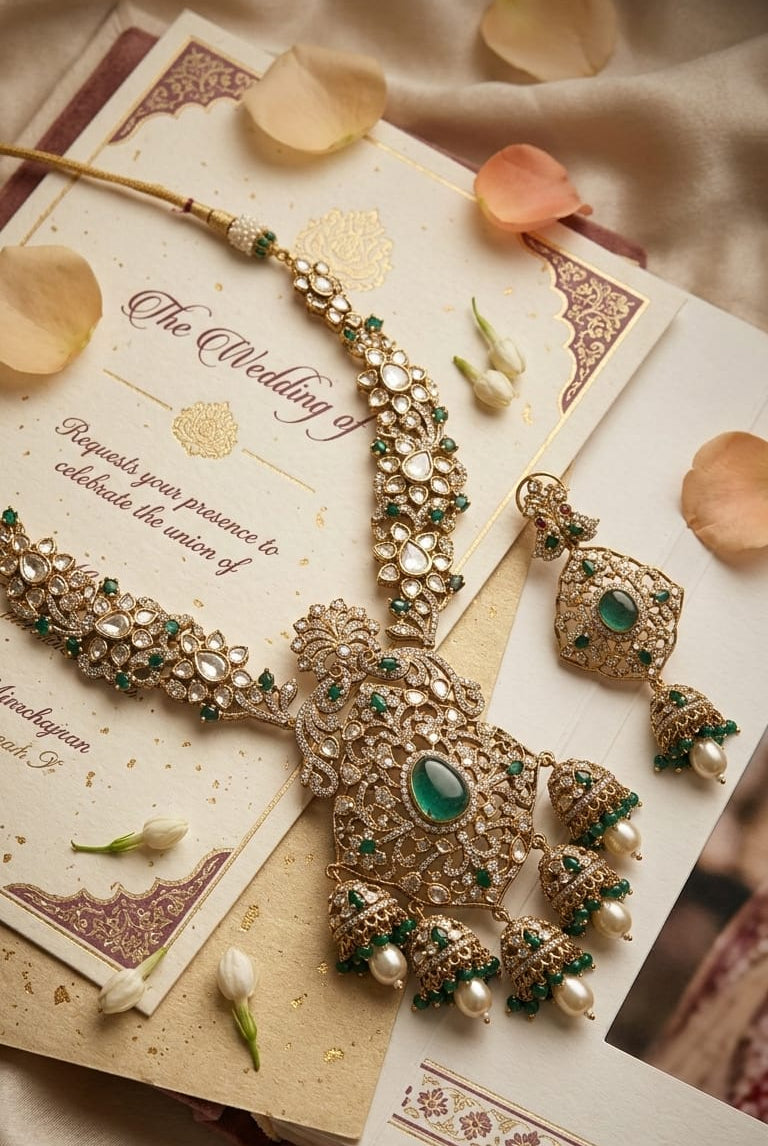 Emerald Jharokha Bridal Necklace Set