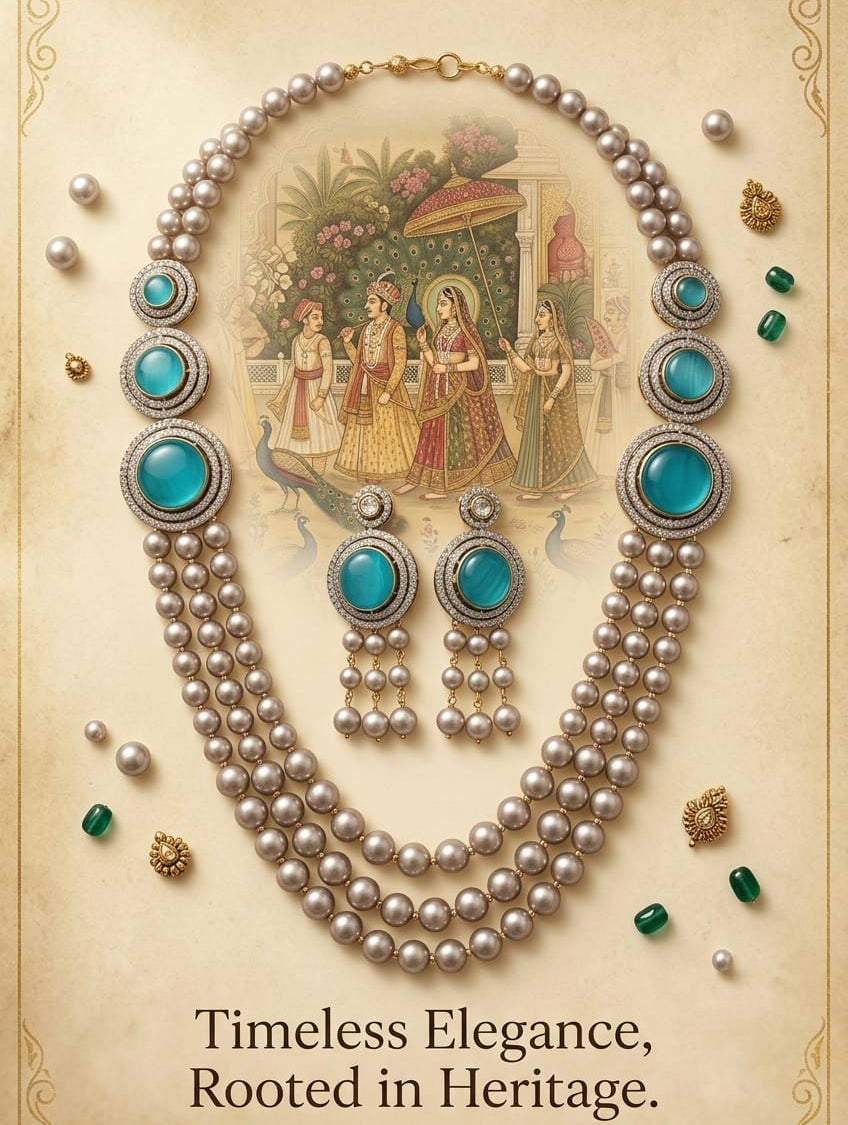 The Gilded Azure Pearl Mala Set