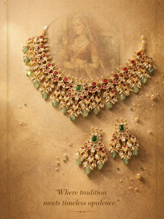 Emerald Rani Kundan Necklace Set