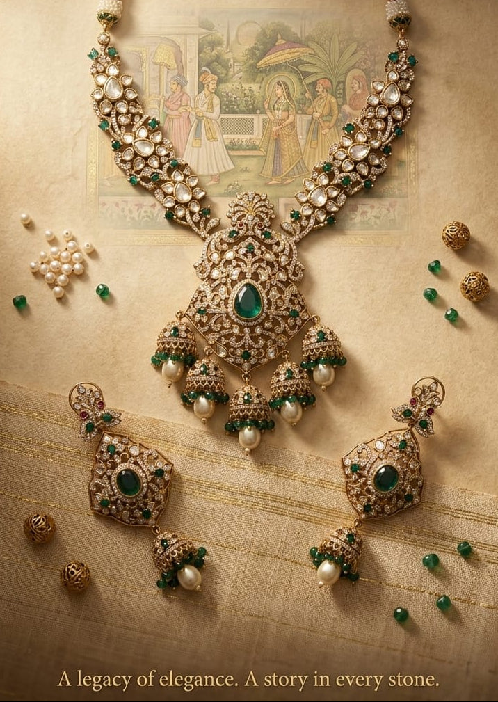 Emerald Jharokha Bridal Necklace Set