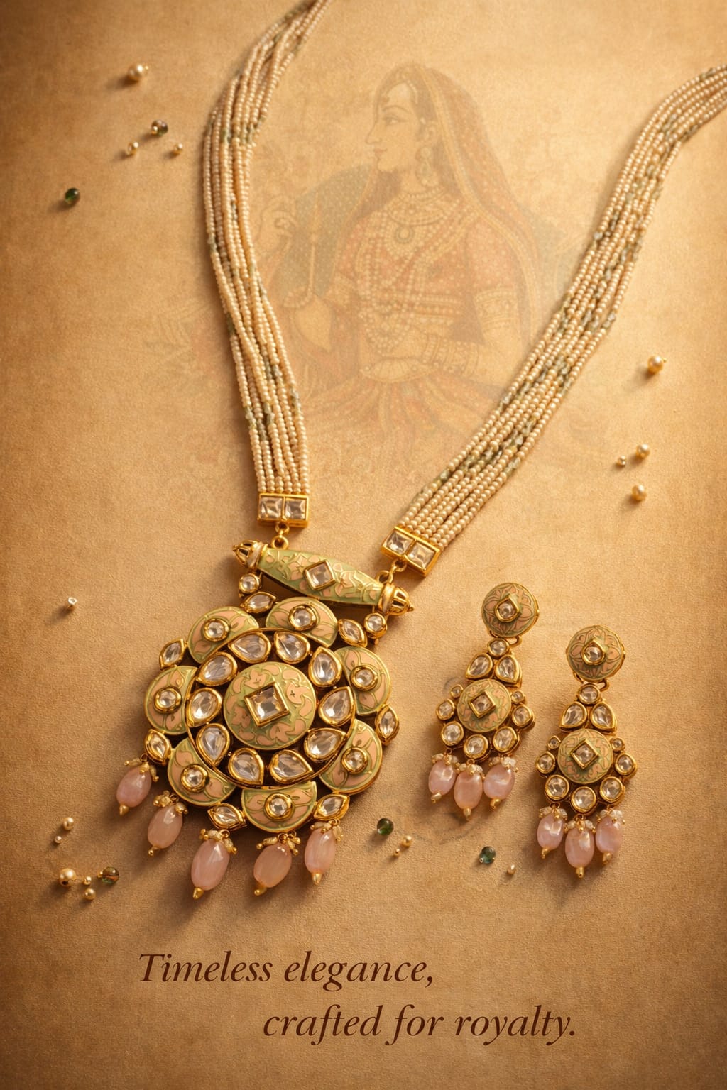 Noor-E-Meher Polki Pearl Pendant Set