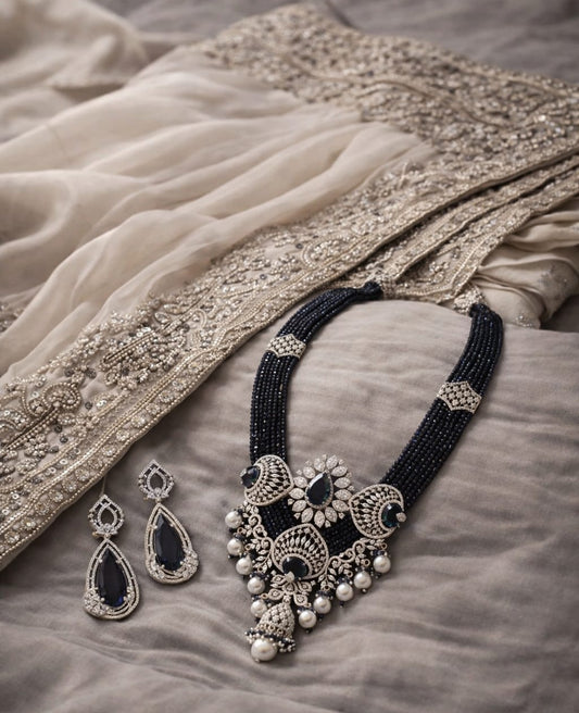 Midnight Sapphire Pearl Statement Necklace Set
