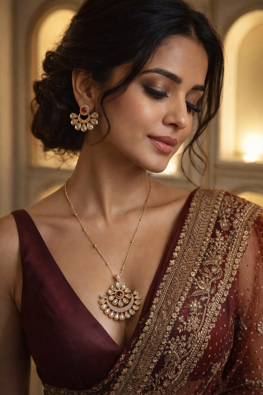 Rubi & Polki Floral Pendant Set