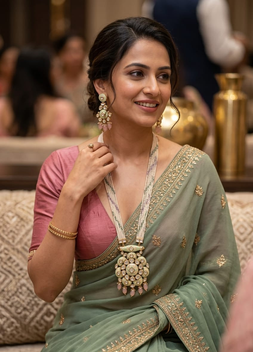 Noor-E-Meher Polki Pearl Pendant Set
