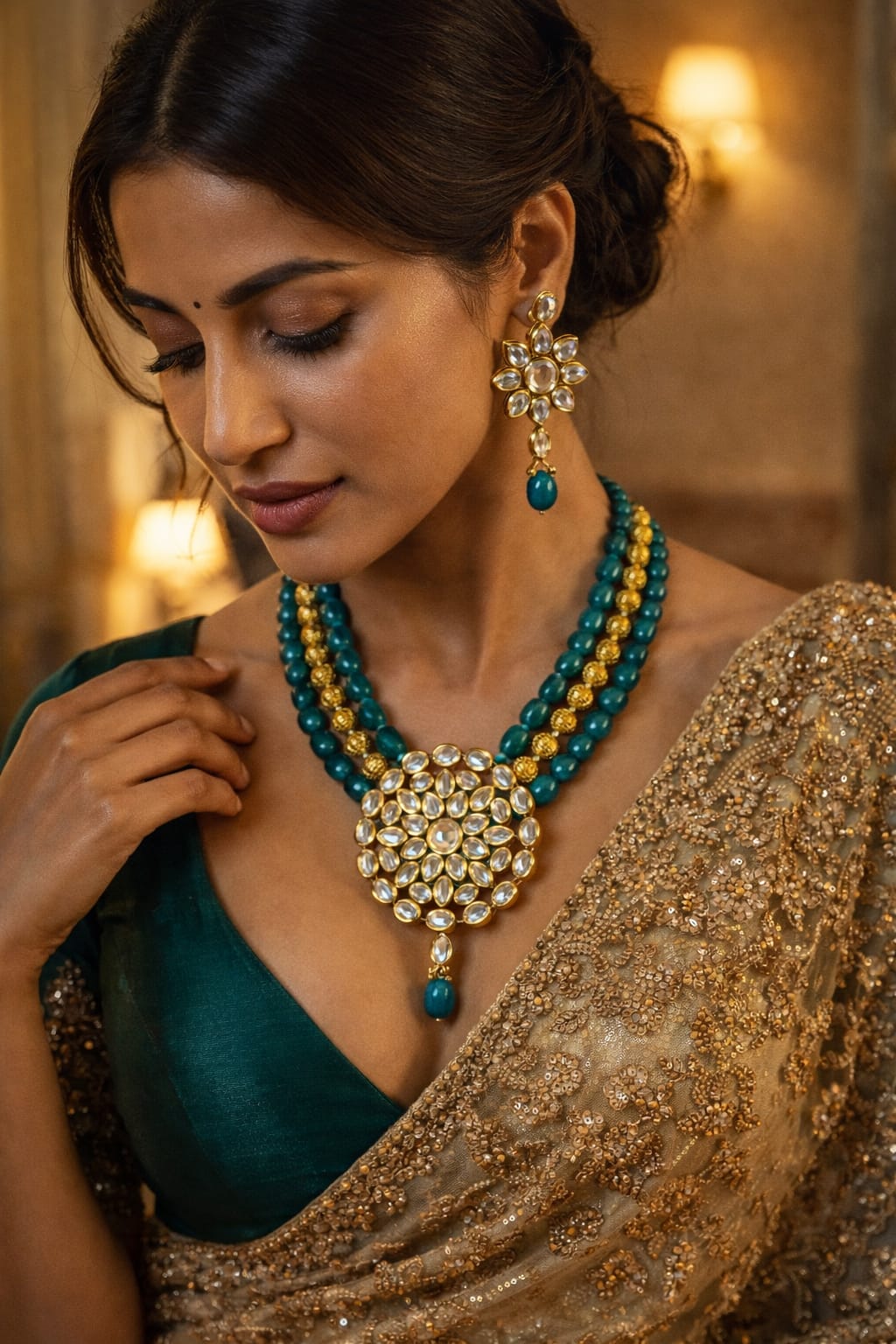 The Teal Empress Kundan Mala Set