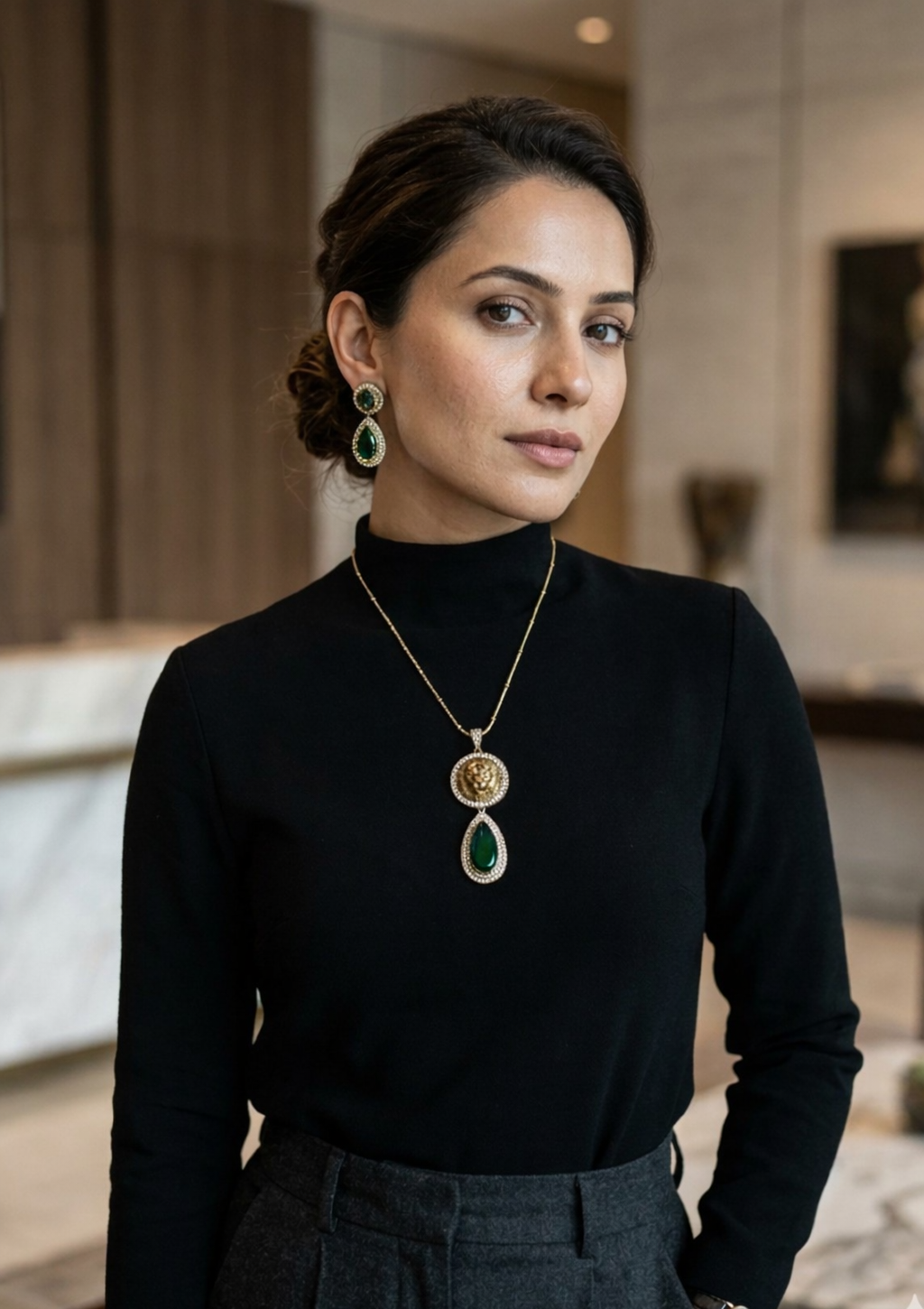 Regal Leo Statement Pendant – Emerald Edition