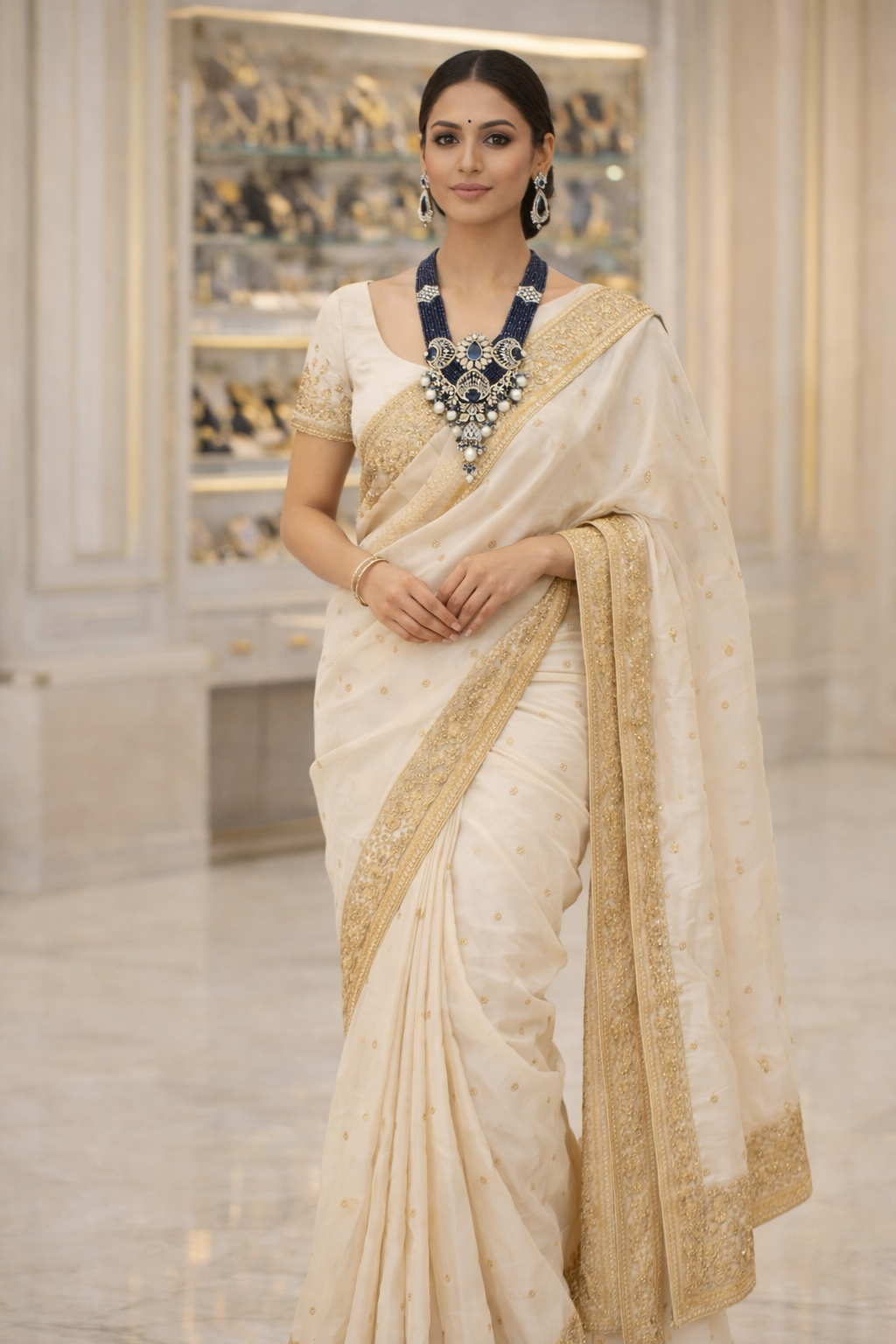Midnight Sapphire Pearl Statement Necklace Set