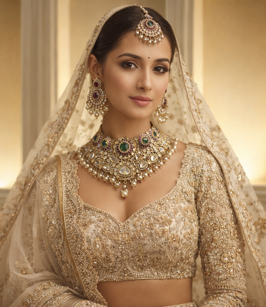 The Maharani Emerald & Ruby Polki Bridal Set