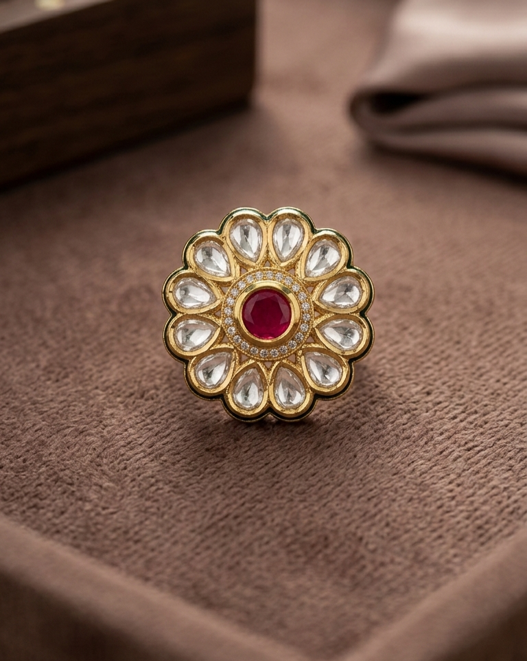 Royal Ruby Kundan Bloom Ring