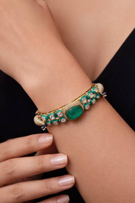 Royal Peacock Emerald & Polki Kada