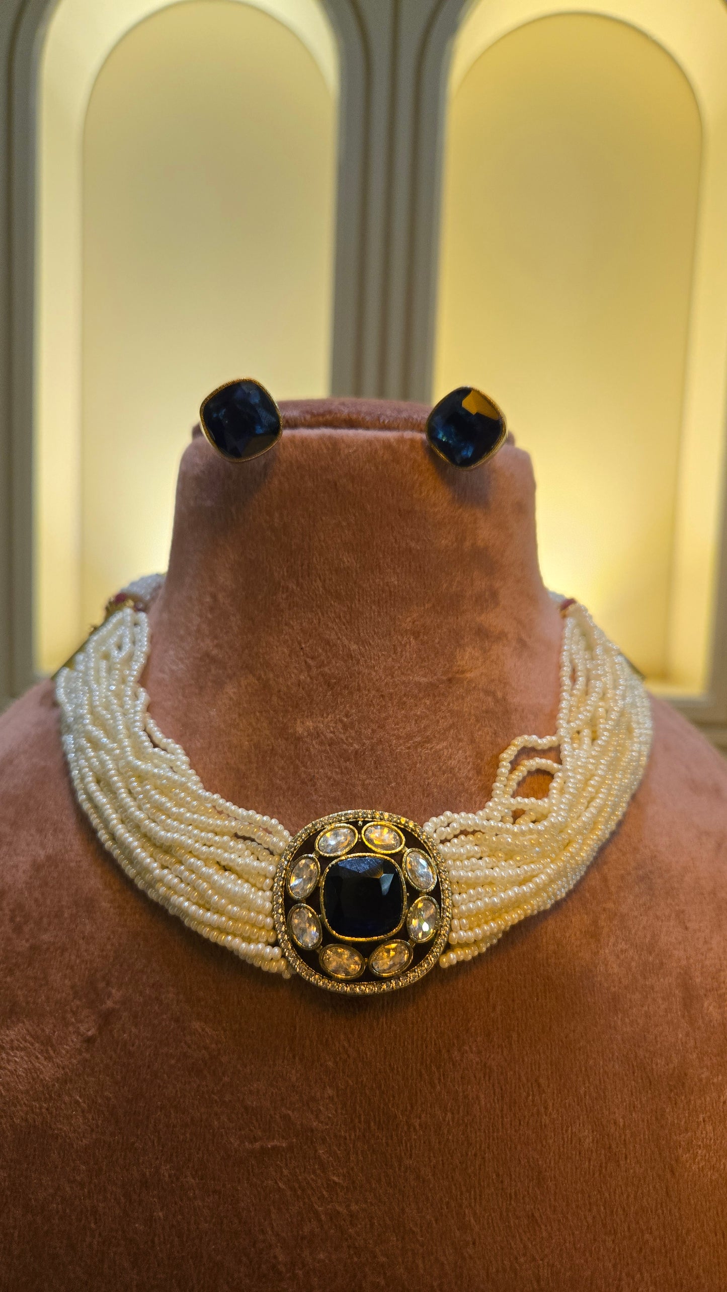 Royal Blue Stone Pearl Galabandh
