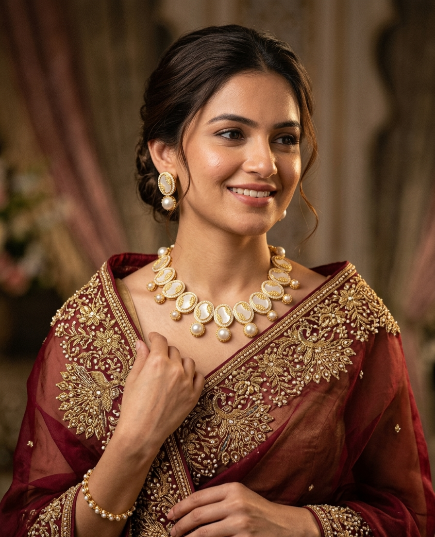 The Noor Pearl-Inlay Heritage Choker Set