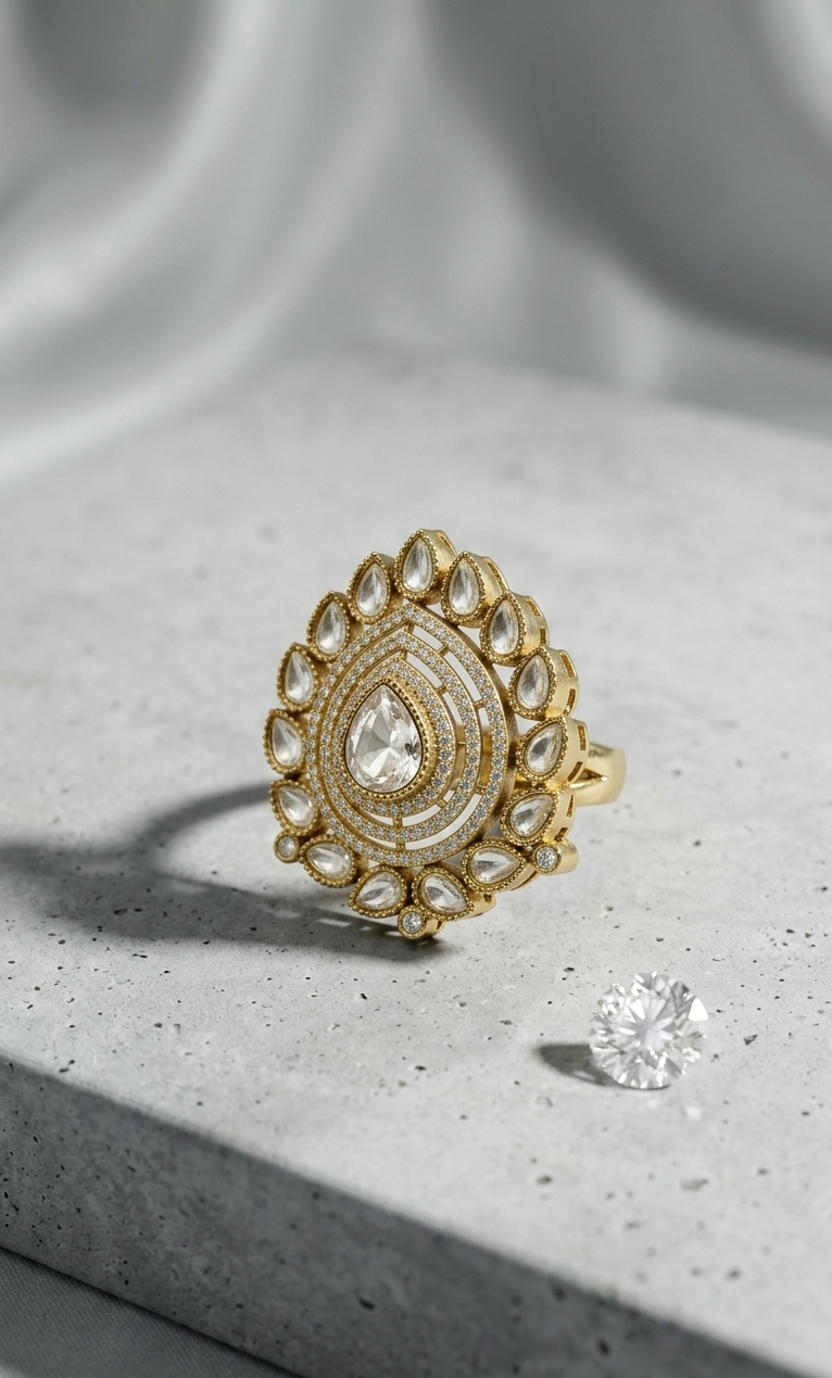 The Royal Teardrop Kundan Statement Ring