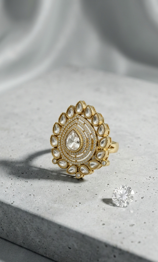 The Royal Teardrop Kundan Statement Ring