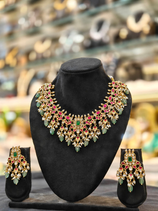 Emerald Rani Kundan Necklace Set