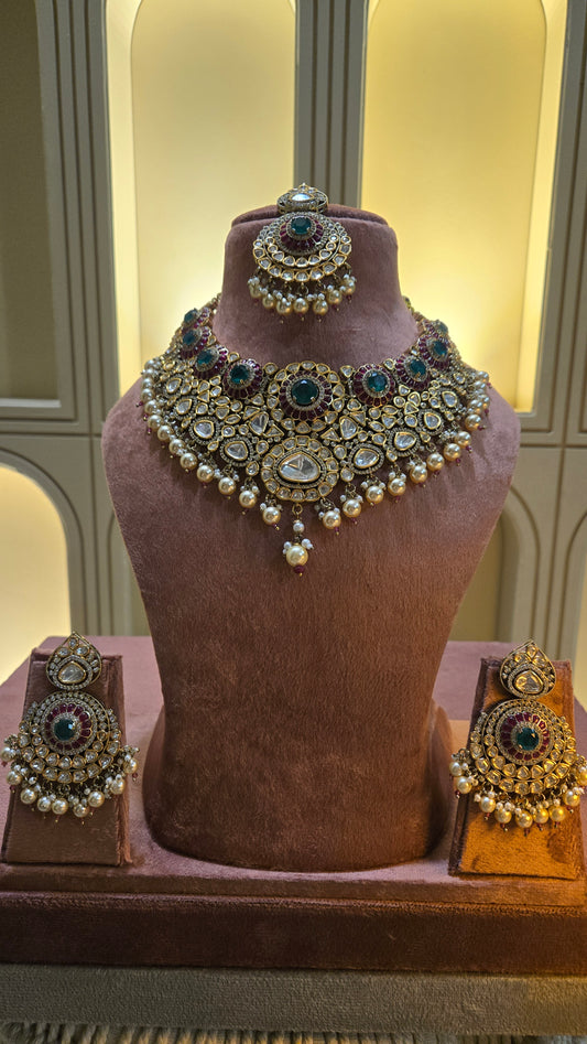 The Maharani Emerald & Ruby Polki Bridal Set