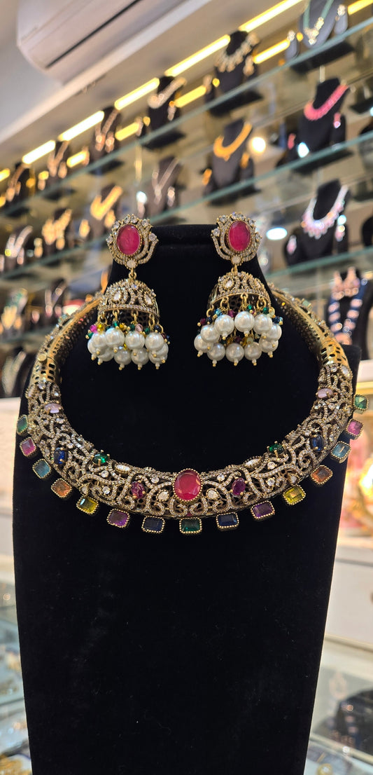 The Navya Multi-Gem Filigree Choker Set