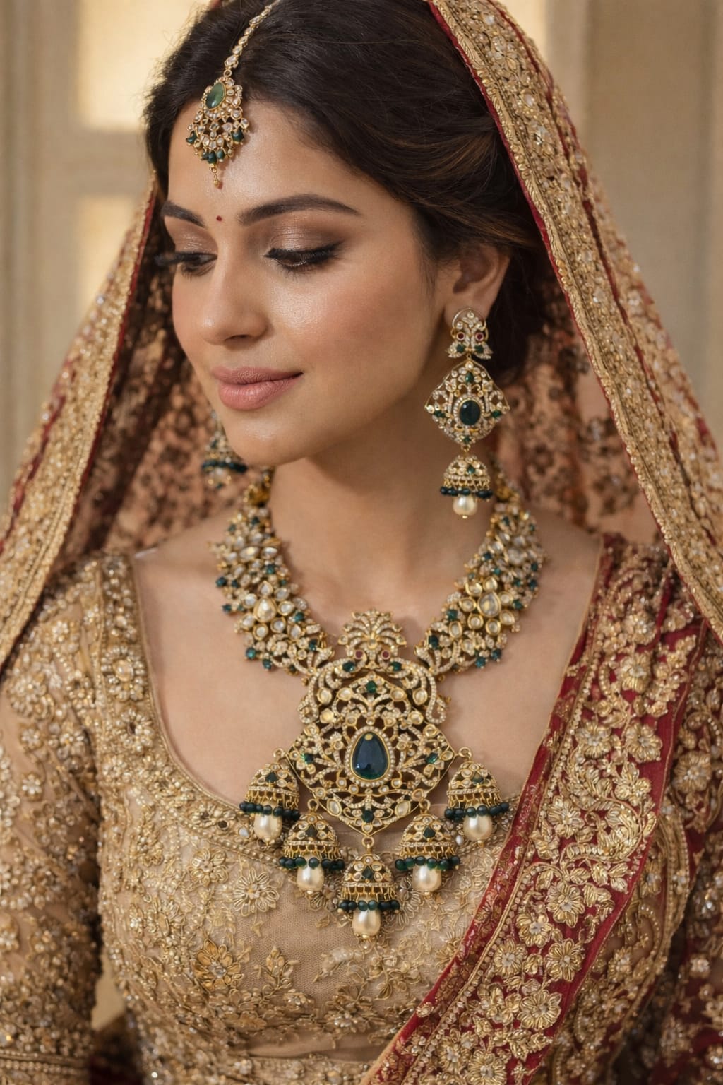 Emerald Jharokha Bridal Necklace Set
