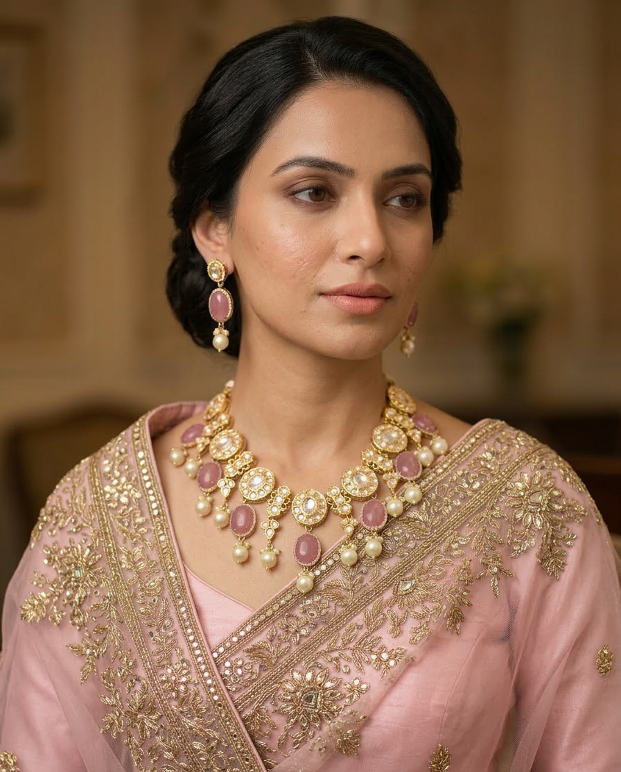Gulnaar Polki Pearl Necklace Set