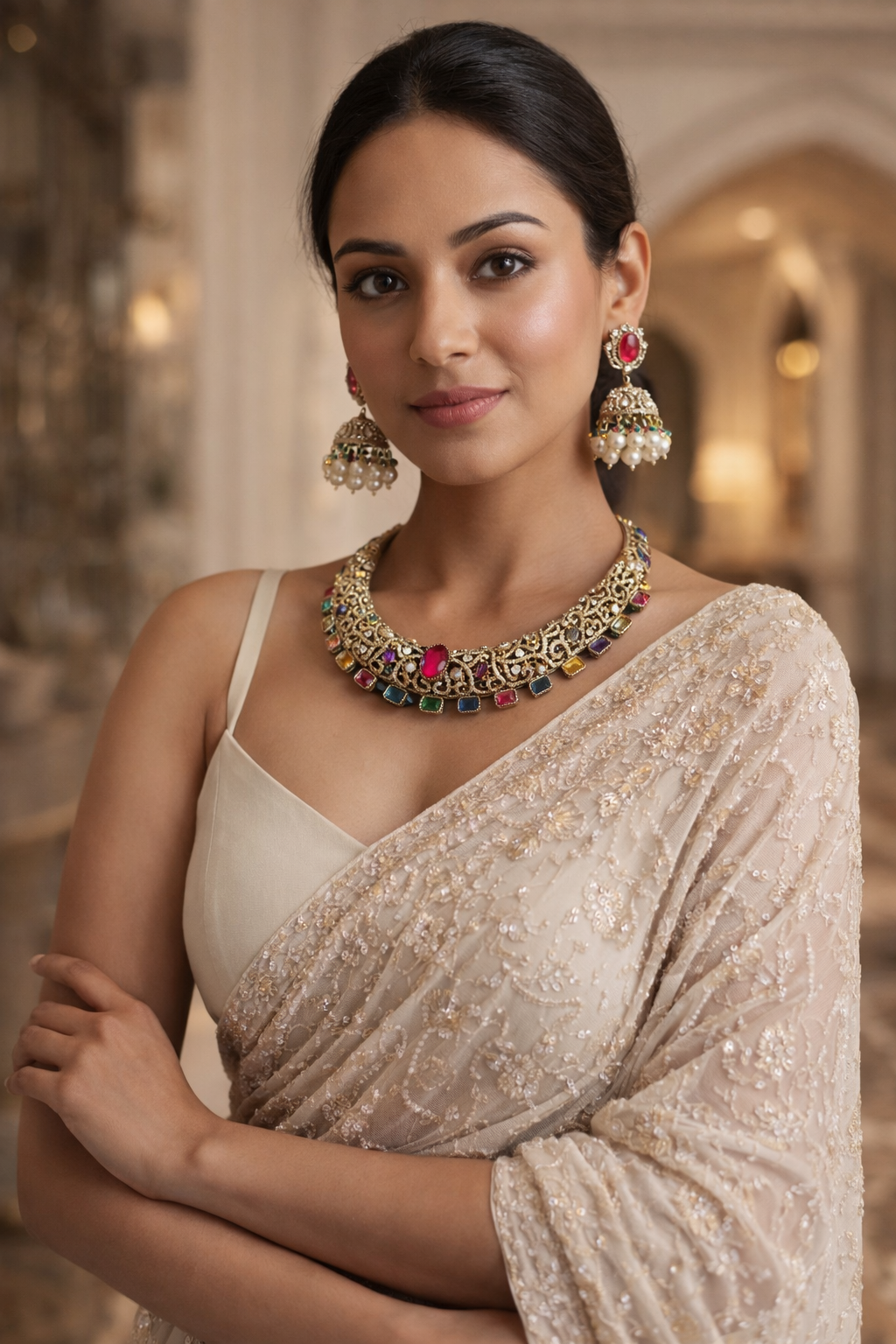 The Navya Multi-Gem Filigree Choker Set