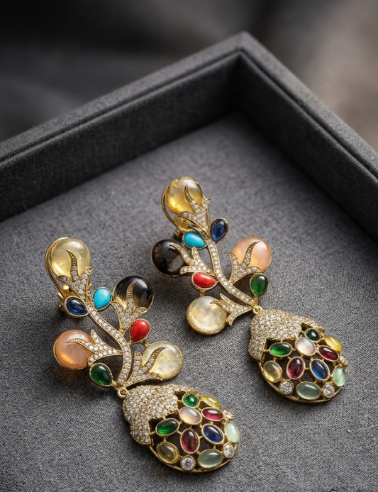 Vintage-Inspired Multi-Gemstone Floral Drop Earrings