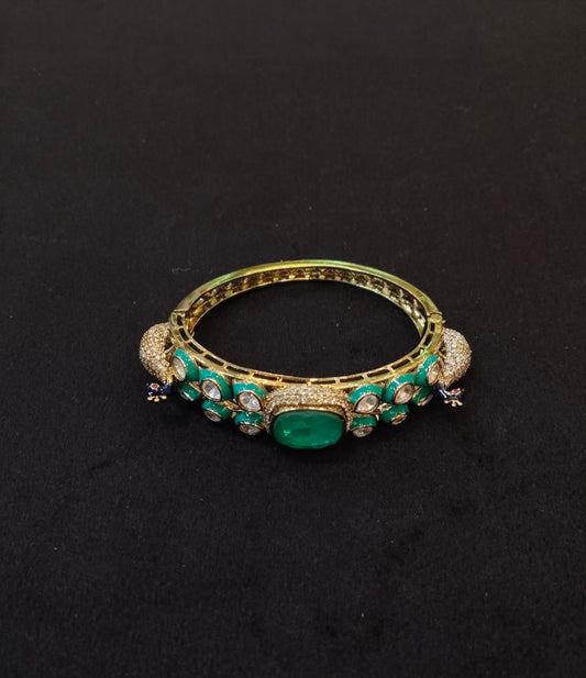Royal Peacock Emerald & Polki Kada