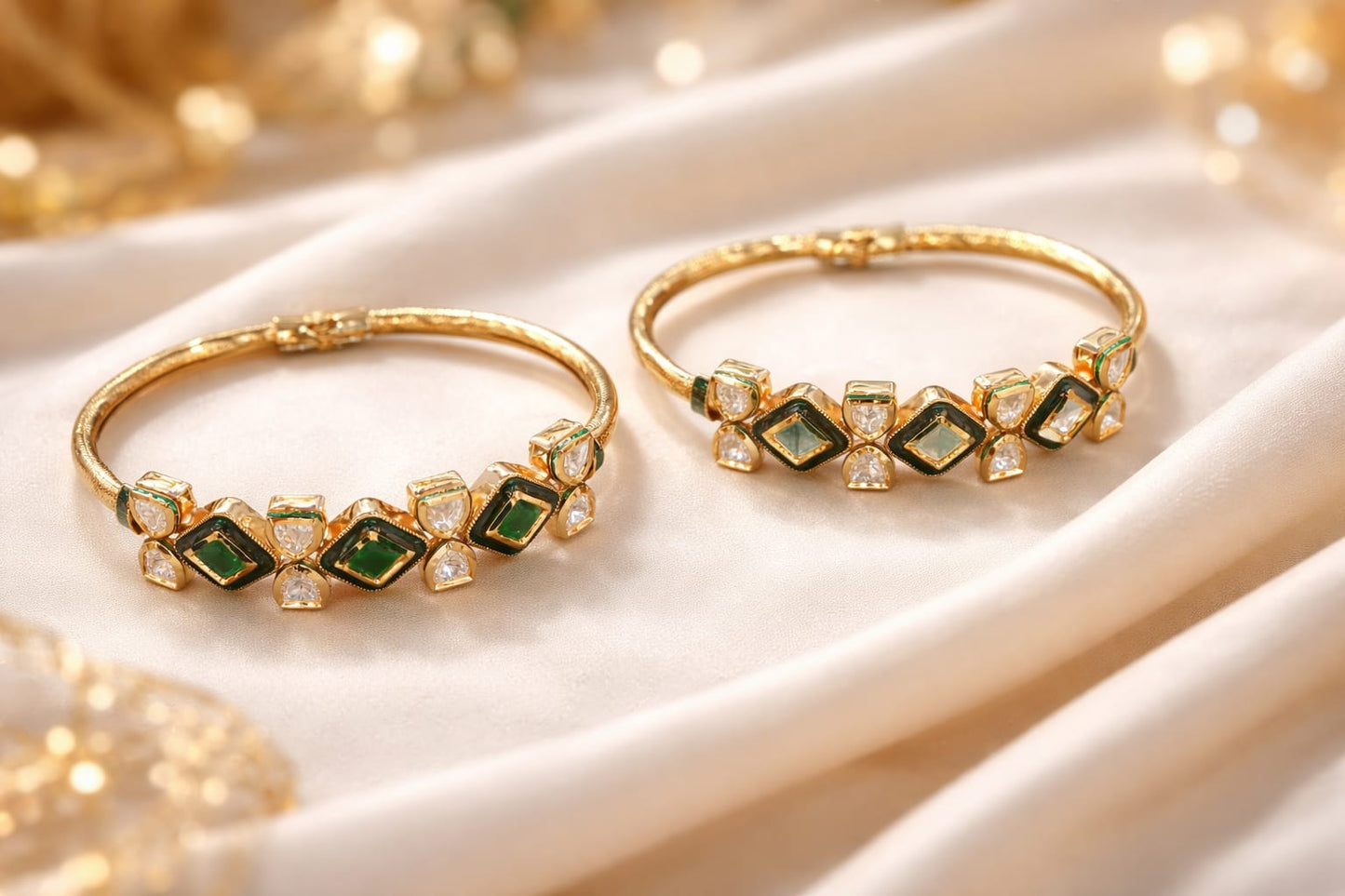 The Emerald Enigma Polki Kada Set