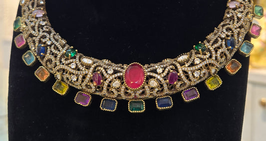 The Navya Multi-Gem Filigree Choker Set