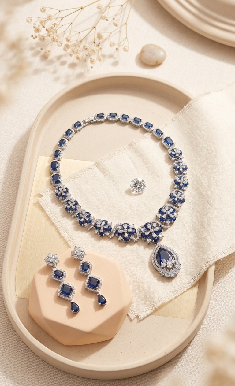 The Sapphire Serenade: Floral Filigree & Royal Blue Suite