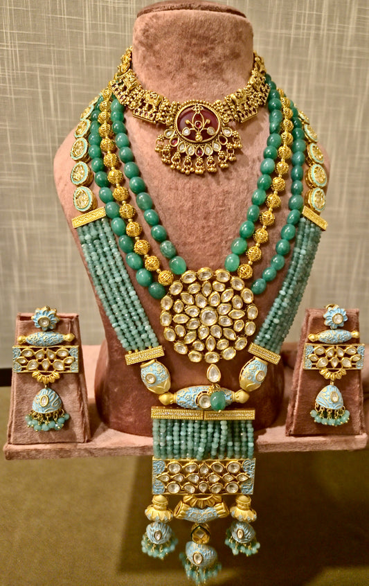 The Sovereign Turquoise & Antique Gold Triple-Layered Ensemble