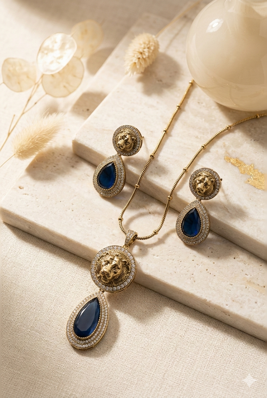 The Regal Leo Luxe Pendant Set -Royal Blue Edition