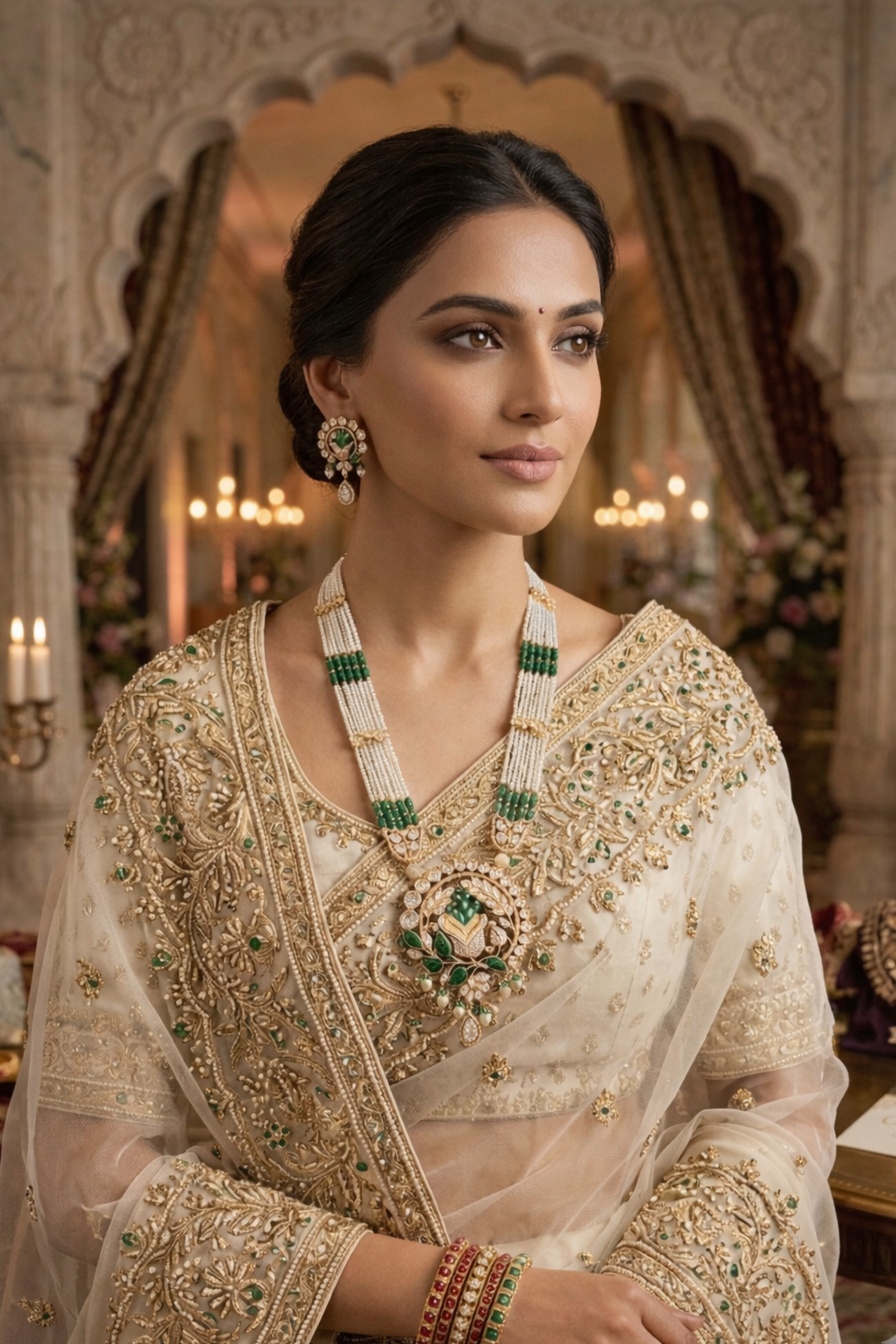 Emerald Pearl Heritage Medallion Necklace Set