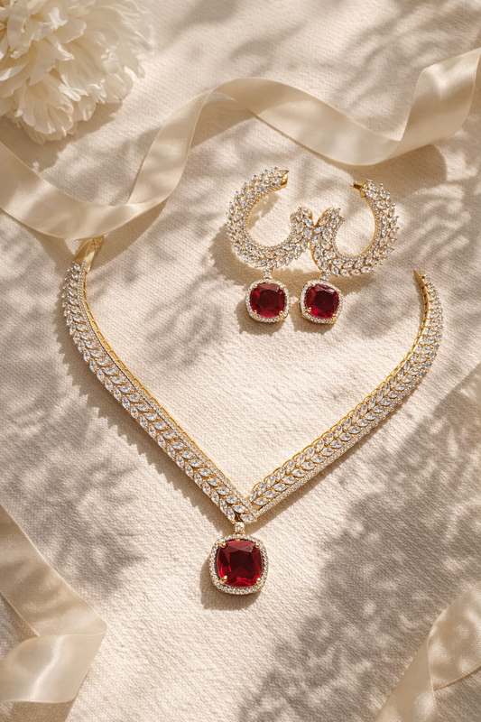 The Crimson Monarch Ruby Necklace Set