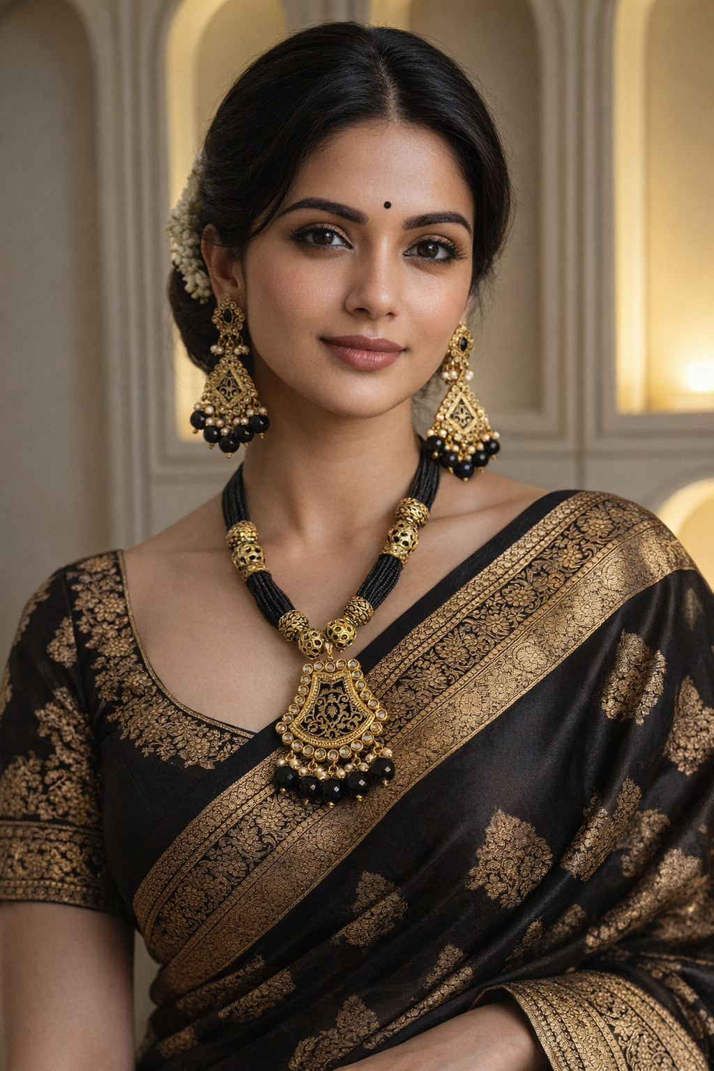 Royal Noir Antique Gold Necklace Set