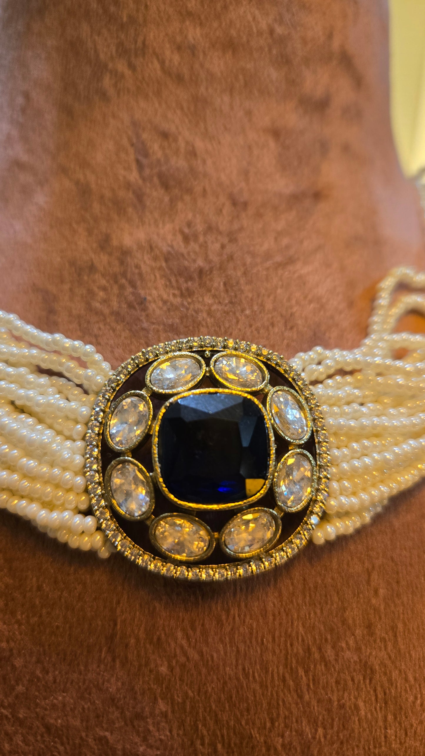 Royal Blue Stone Pearl Galabandh
