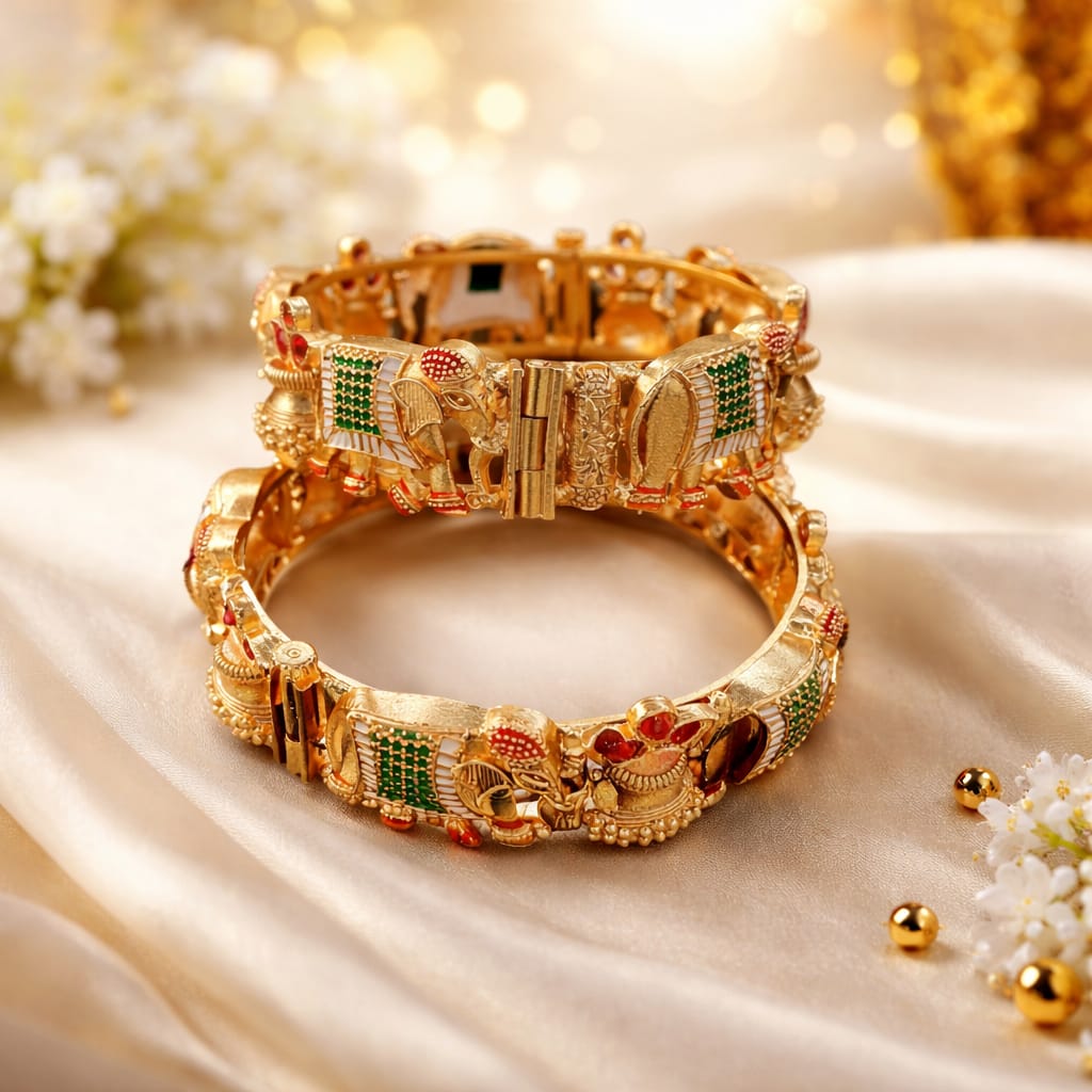 Gaja-Utsav Meenakari Elephant Statement Bangles (Pair)